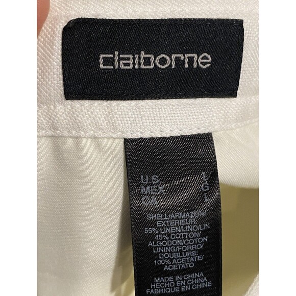 Claiborne White Wide leg Linen blend Slacks Waist Tie with Pockets Sz L NWT - Picture 6 of 8